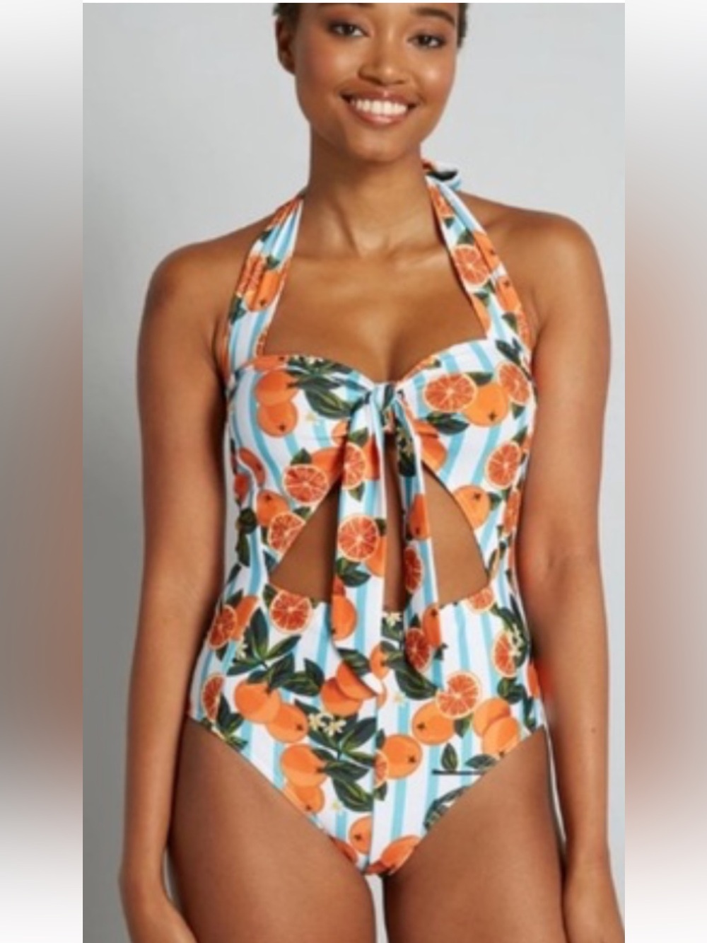 NWT ModCloth X Collectif swimsuit 2X. Oranges and blue stripes/cut out detail